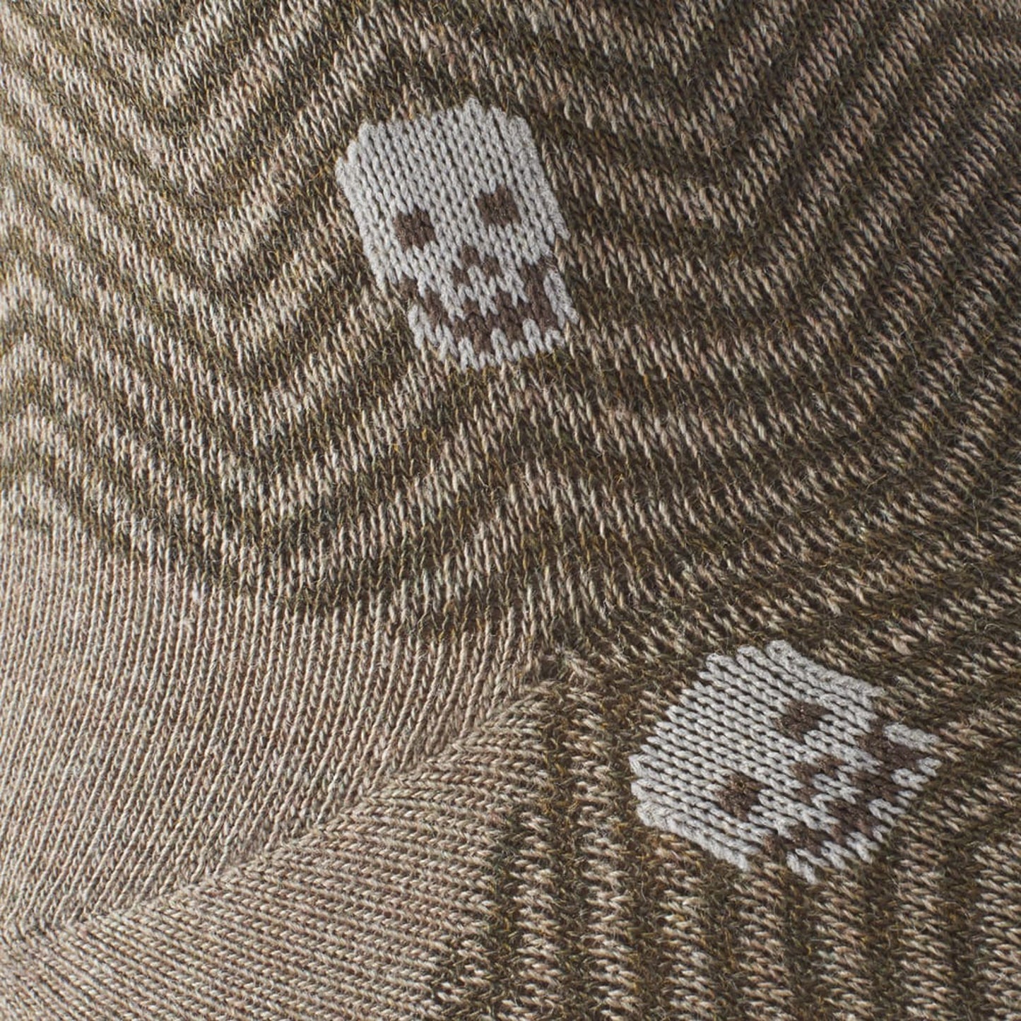 Cotton Blend Pattern Dress Sock - Khaki Herringbone Skull