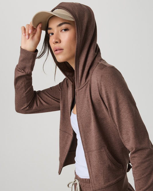 Halo Mini Full Zip Hoodie Women's Sable Heather Hoodie - Vuori Clothing