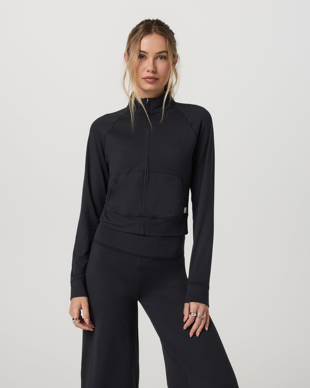 Halo Mini Track Jacket Women's Solid Black Cropped Zip-Up - Vuori Clothing