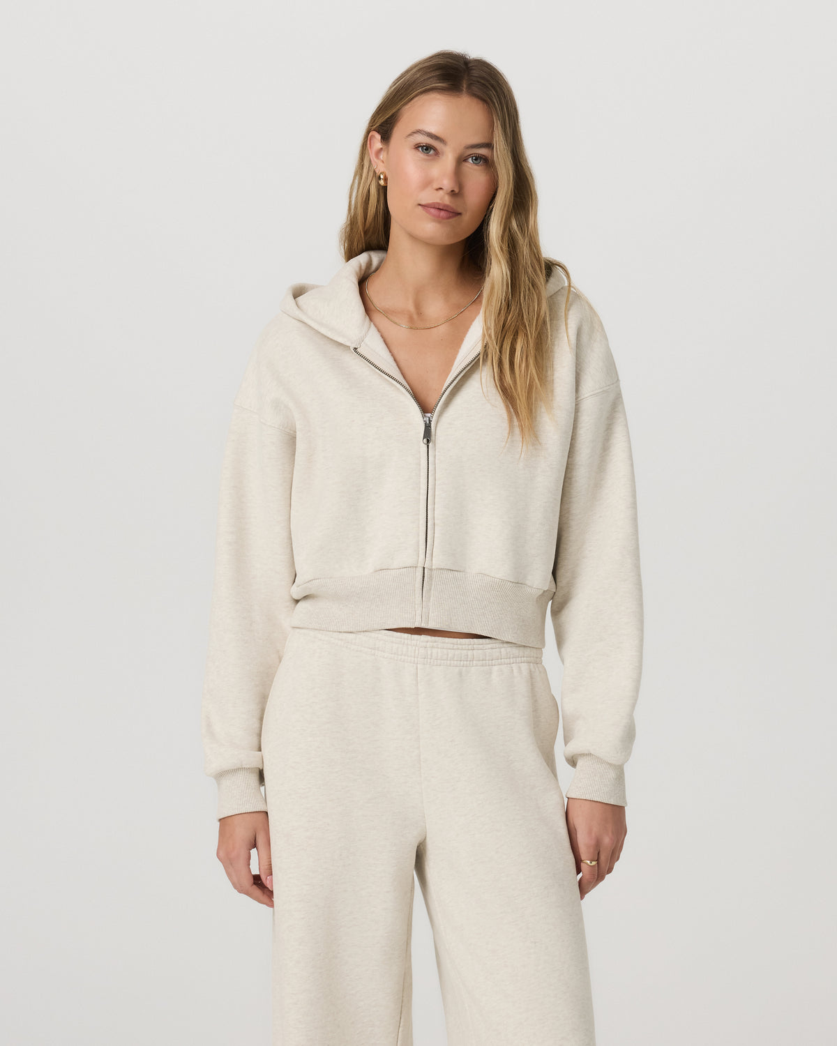 Restore Mini Full Zip Hoodie Bone Heather Jacket - Vuori Clothing