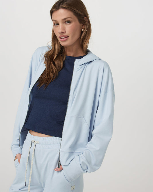 Women's Halo Modern Full Zip Hoodie Soft Sky Heather - Vuori Clothing