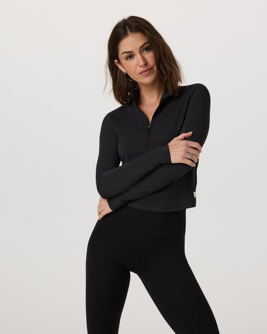 Studio Half Zip Women's Black Workout Jacket - Vuori Clothing