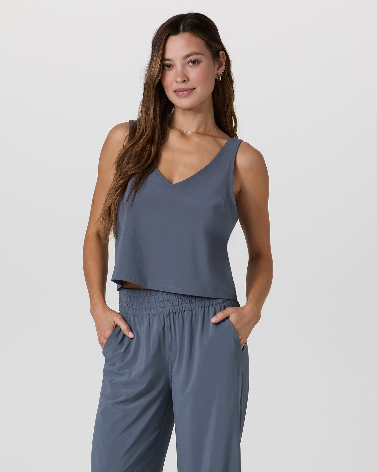 Villa Cropped Tank Azure - Vuori Clothing