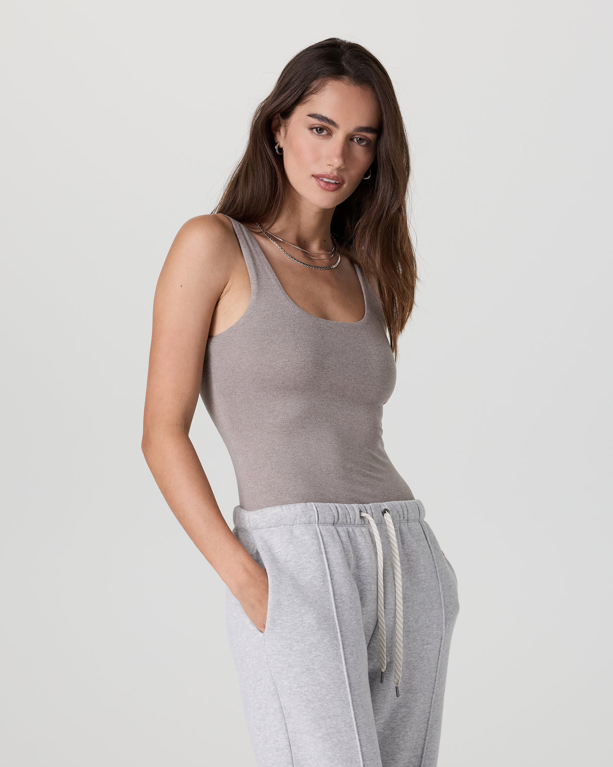 Sleeveless Halo Bodysuit Cobblestone Heather - Vuori Clothing