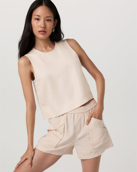 Trestles Twill Crop Tank Women's Sand Dollar Tank Top - Vuori Clothing