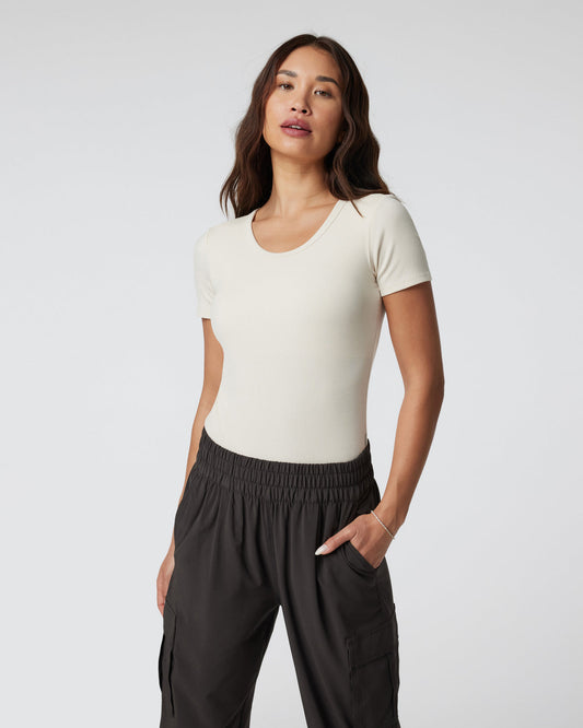 Short Sleeve Pose Bodysuit Milkweed Ribbed Bodysuit - Vuori Clothing