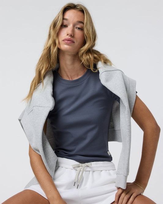 Pose Fitted Tee Women's Azure Rib Top - Vuori Clothing