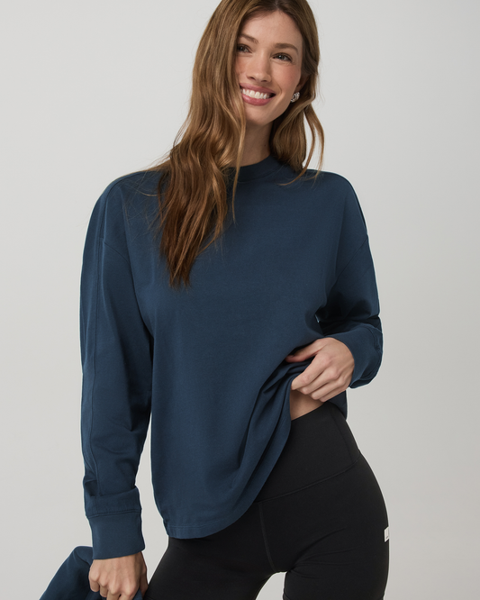Long Sleeve Heavyweight Cotton Tee Ocean Blue Tee Shirt - Vuori Clothing