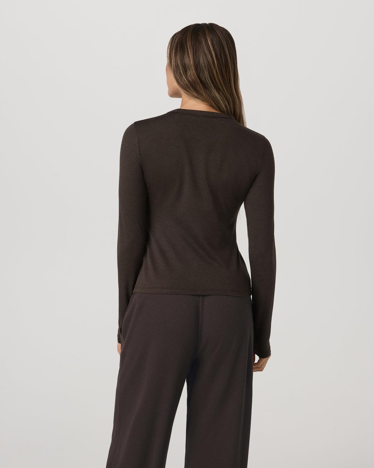 Long Sleeve Halo Essential Crew Tee Dark Java Heather - Vuori Clothing