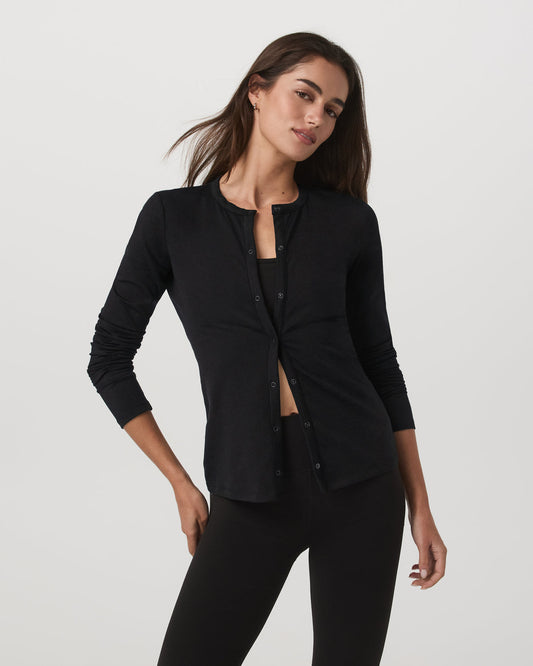 Women's Long Sleeve Halo Snap Cardigan Black Heather - Vuori Clothing