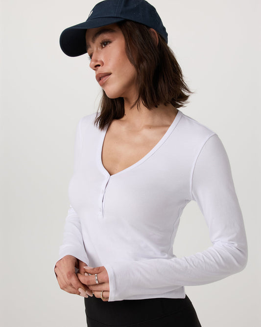 Long Sleeve Tuvalu Henley Women's White Shirt - Vuori Clothing