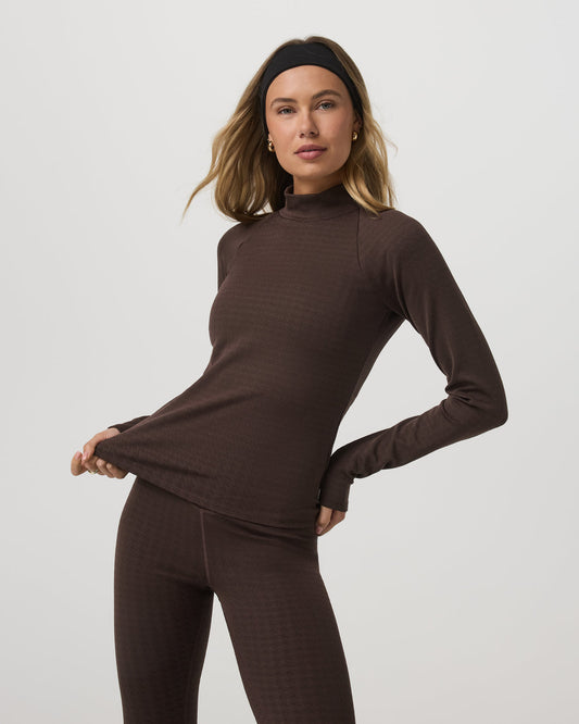 Long Sleeve Chilled Out Houndstooth Mock Java Houndstooth - Vuori Clothing