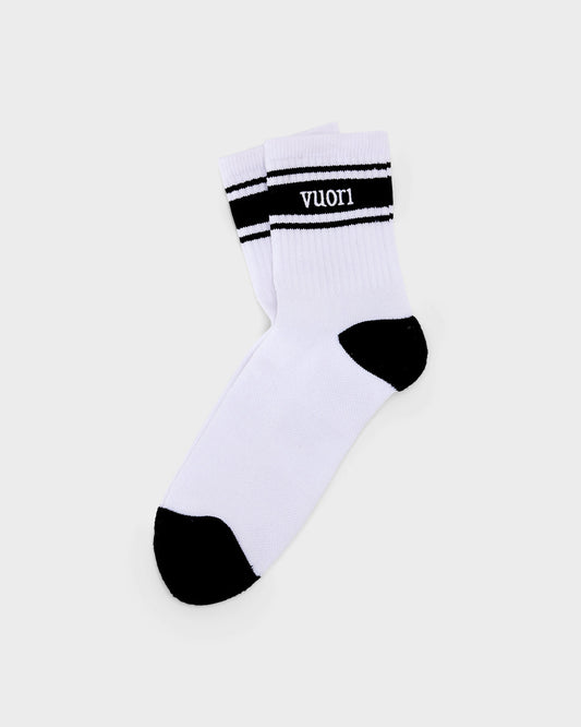 Half Crew Stripe Novelty Sock Black & White Stripe Socks - Vuori Clothing