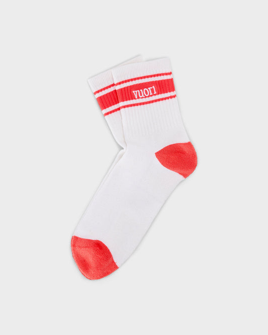 Half Crew Stripe Novelty Sock White & Bright Coral Stripe - Vuori Clothing