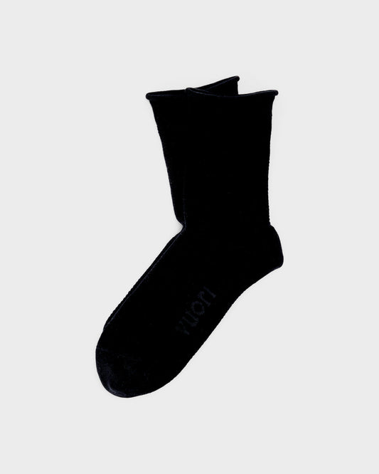 Quarter Crew Pointelle Sock Stylish Black Socks - Vuori Clothing