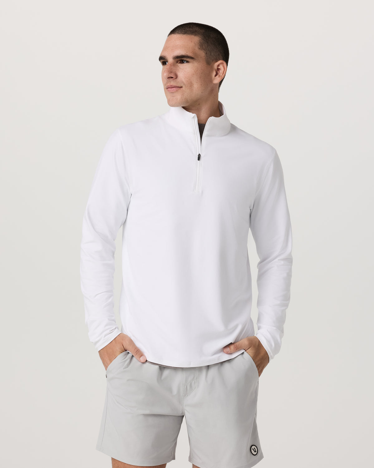 Ponto 1/2 Zip Mock Neck Men's White Mock Neck Top - Vuori Clothing