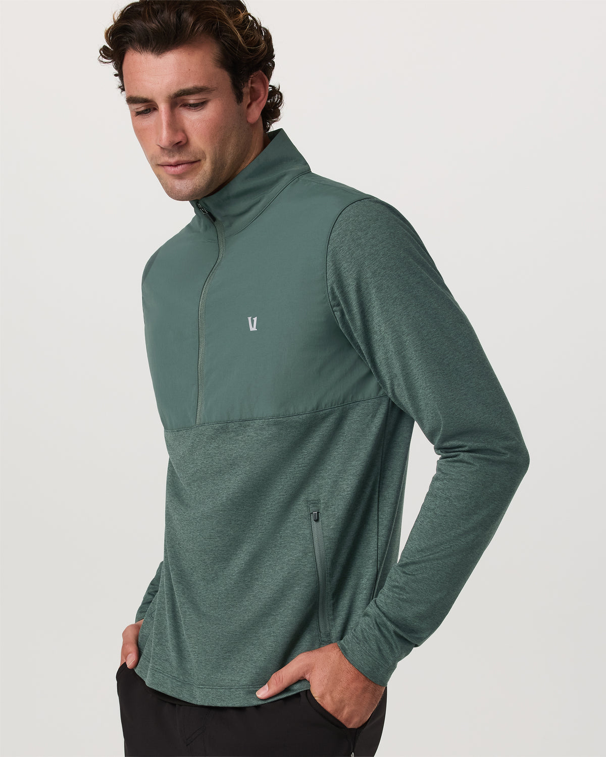 Sunday Element 1/2 Zip Agate Green Heather Pullover - Vuori Clothing