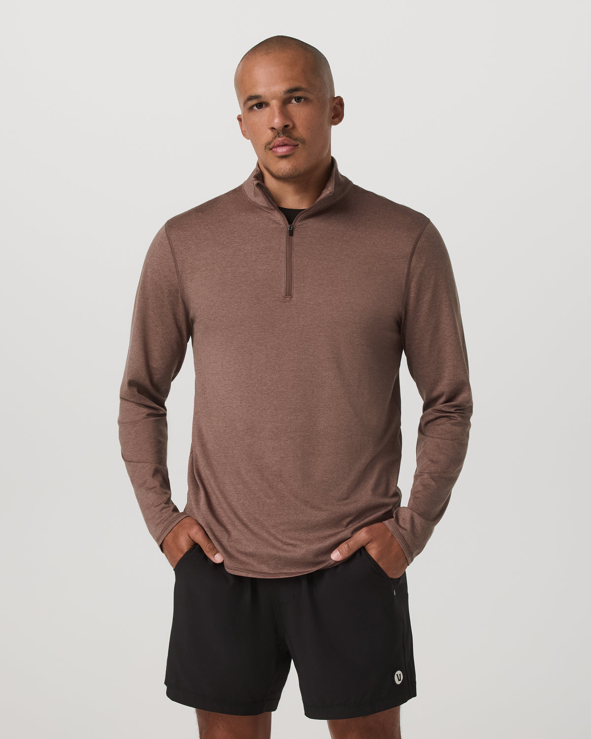 Ponto Half Zip Mock Neck Men's Sable Heather Layer - Vuori Clothing