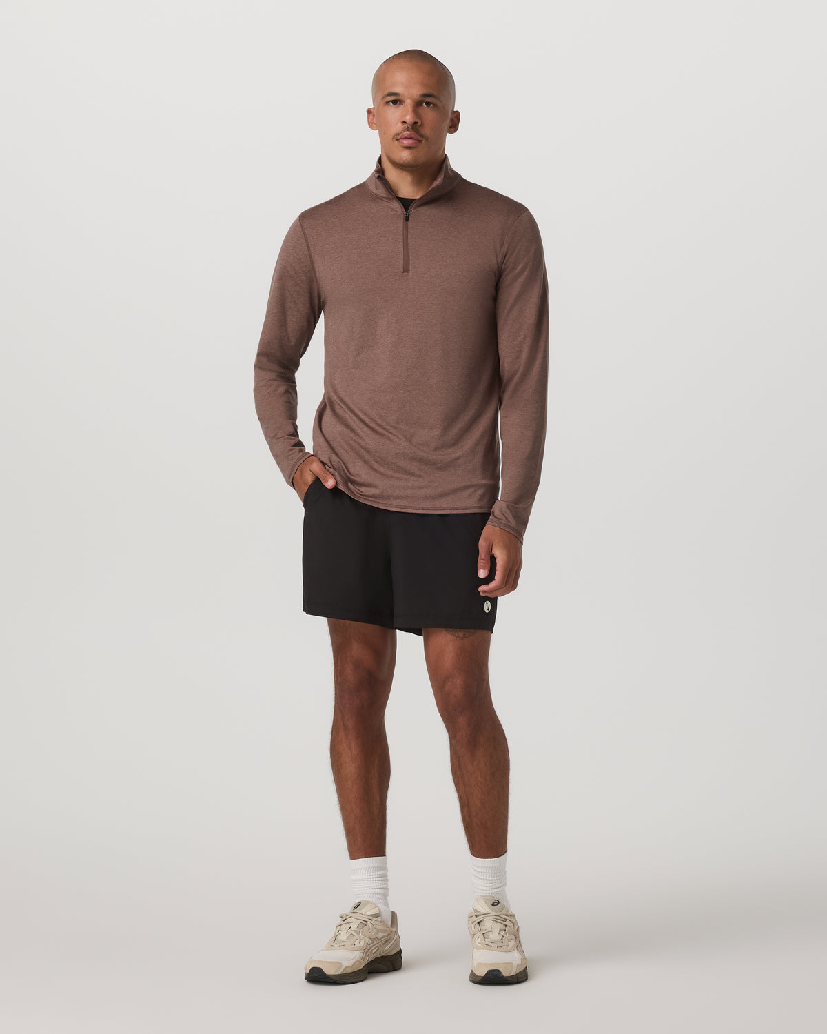 Ponto Half Zip Mock Neck Men's Sable Heather Layer - Vuori Clothing