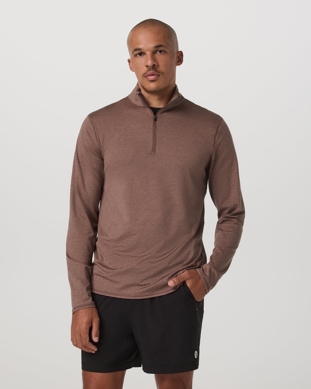 Ponto Half Zip Mock Neck Men's Sable Heather Layer - Vuori Clothing