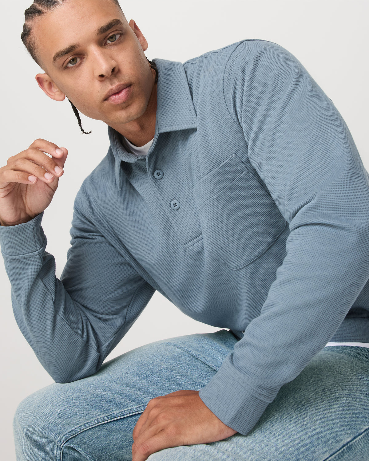 Long Sleeve Waffle Polo Men's Abyss Polo Shirt - Vuori Clothing