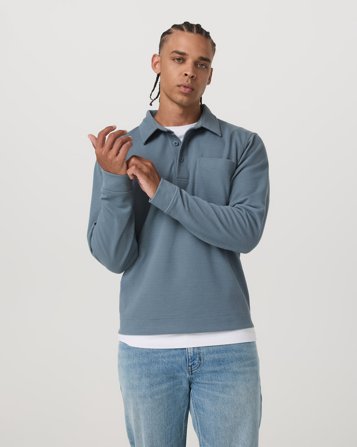 Long Sleeve Waffle Polo Men's Abyss Polo Shirt - Vuori Clothing