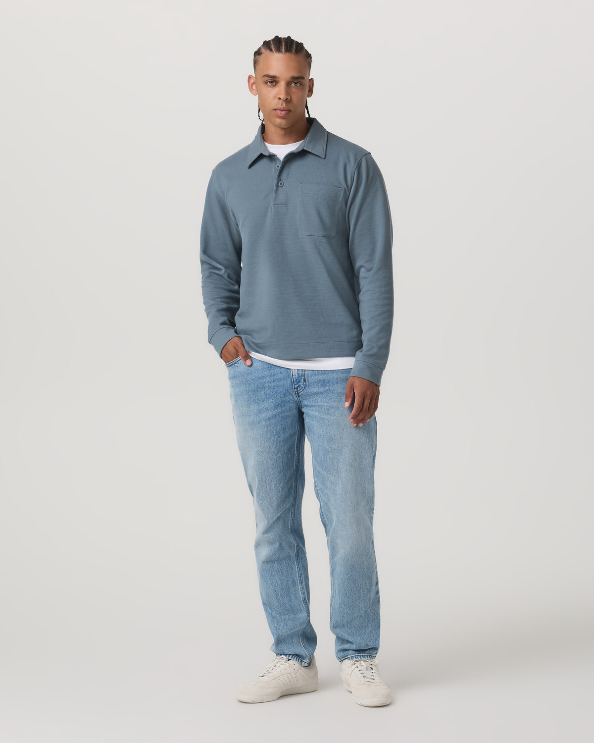 Long Sleeve Waffle Polo Men's Abyss Polo Shirt - Vuori Clothing