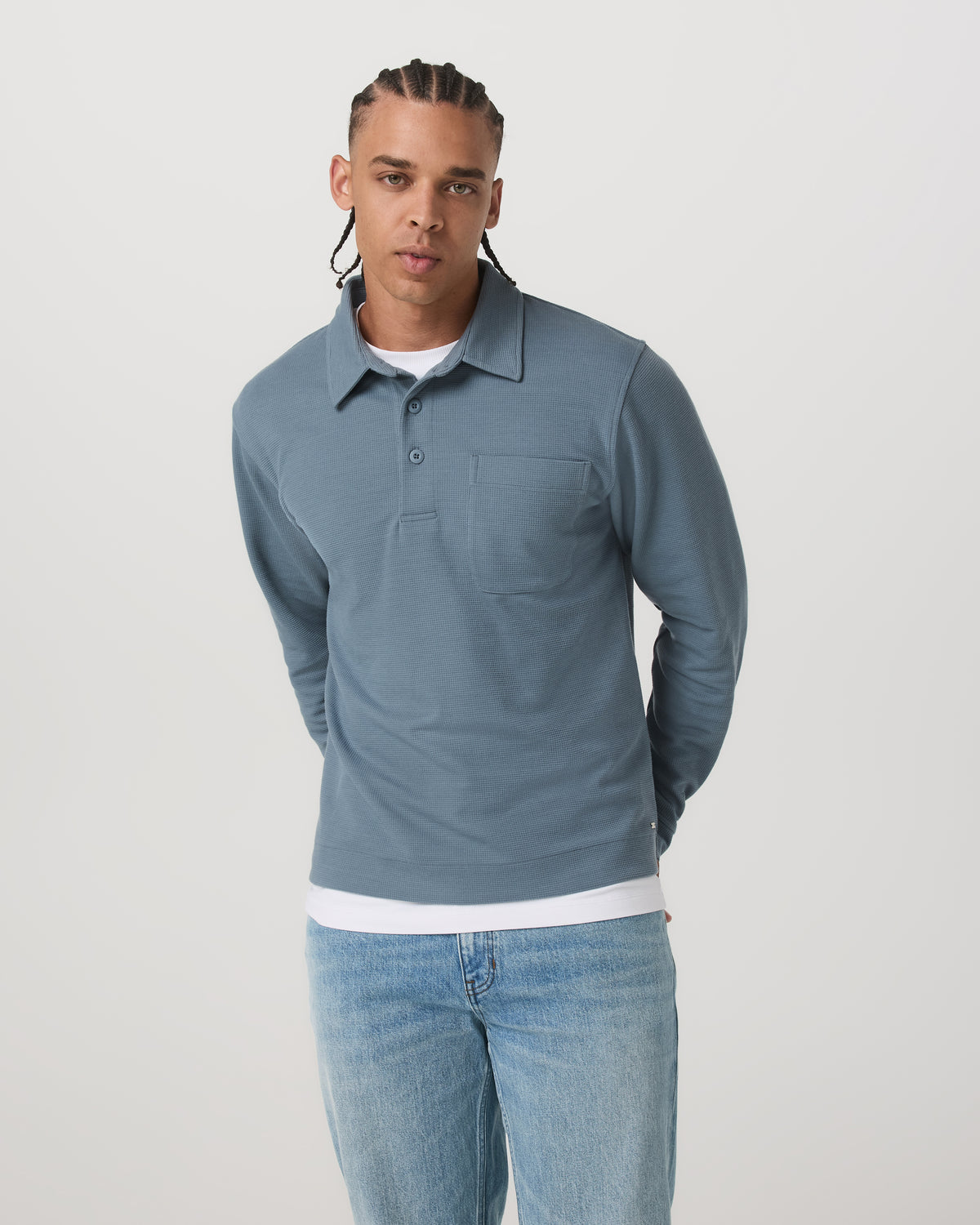Long Sleeve Waffle Polo Men's Abyss Polo Shirt - Vuori Clothing