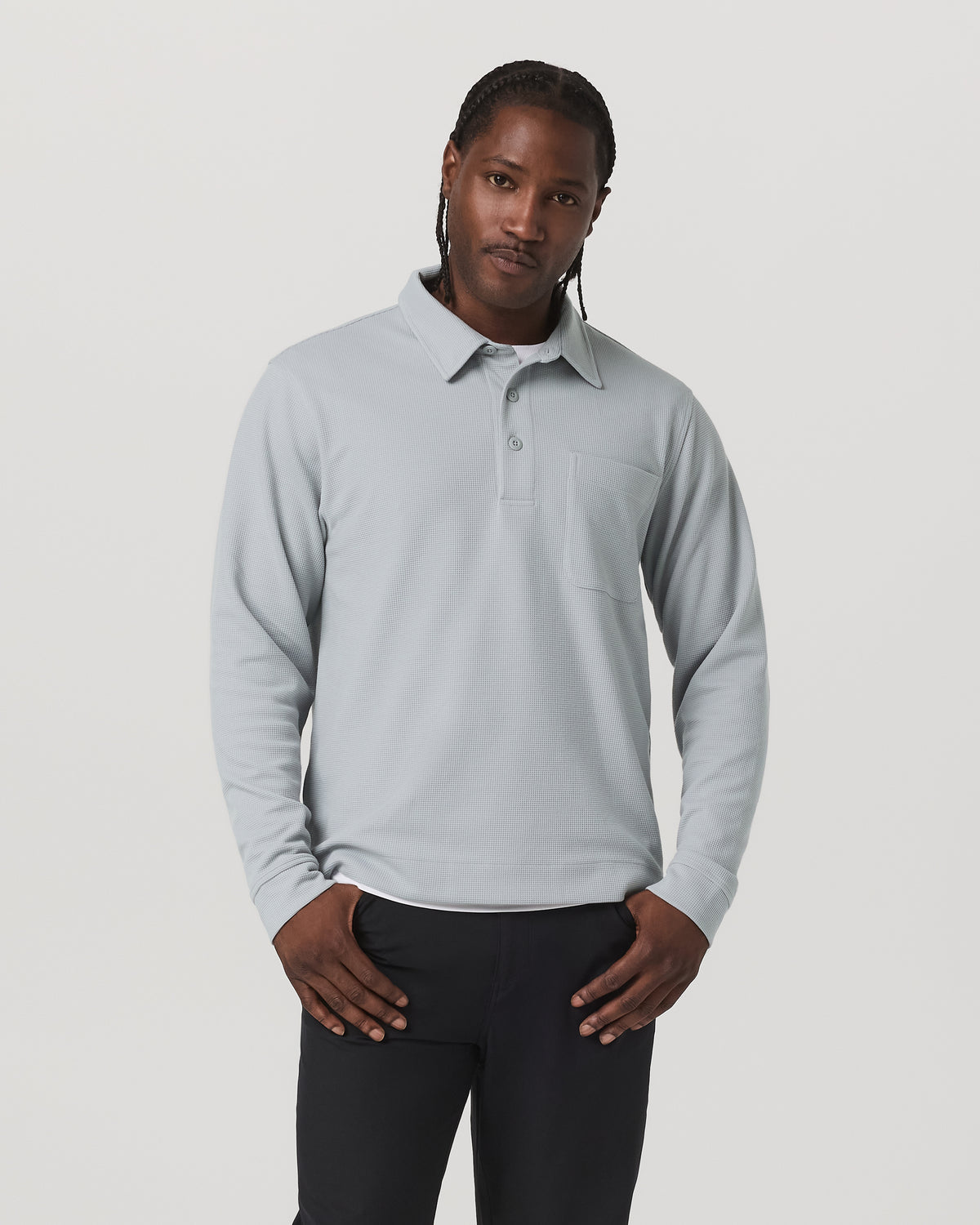 Long Sleeve Waffle Polo Men's Sea Fog Polo Shirt - Vuori Clothing
