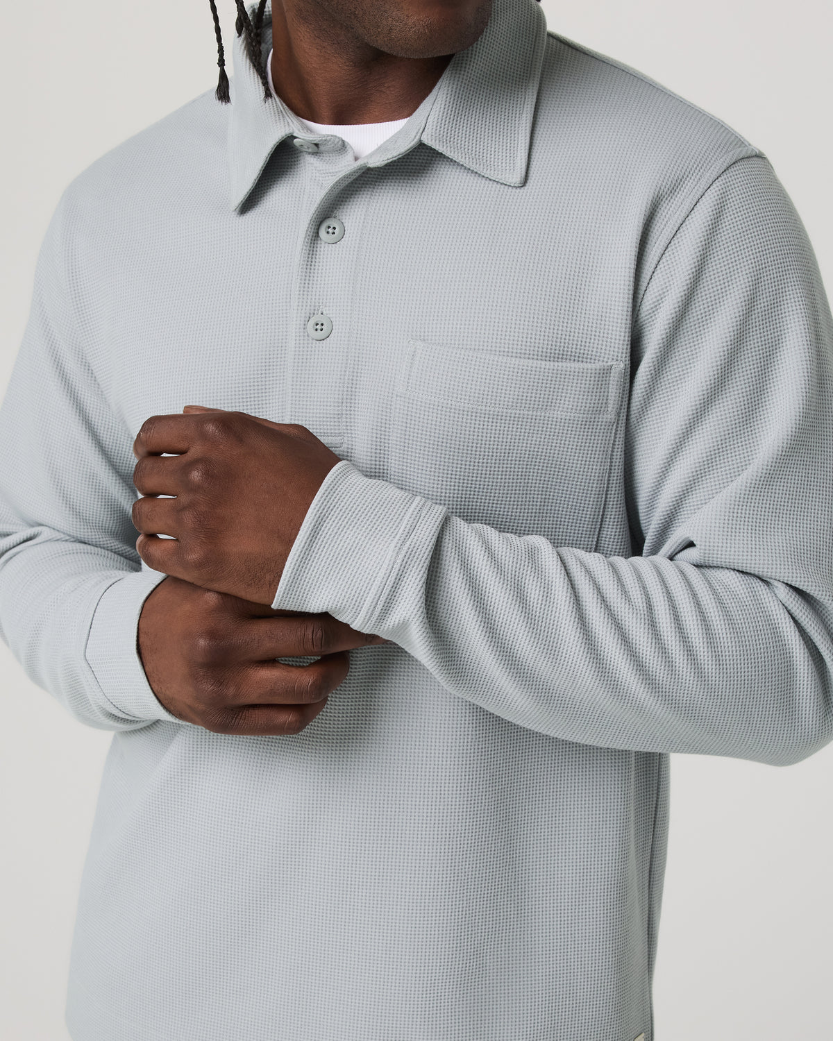 Long Sleeve Waffle Polo Men's Sea Fog Polo Shirt - Vuori Clothing