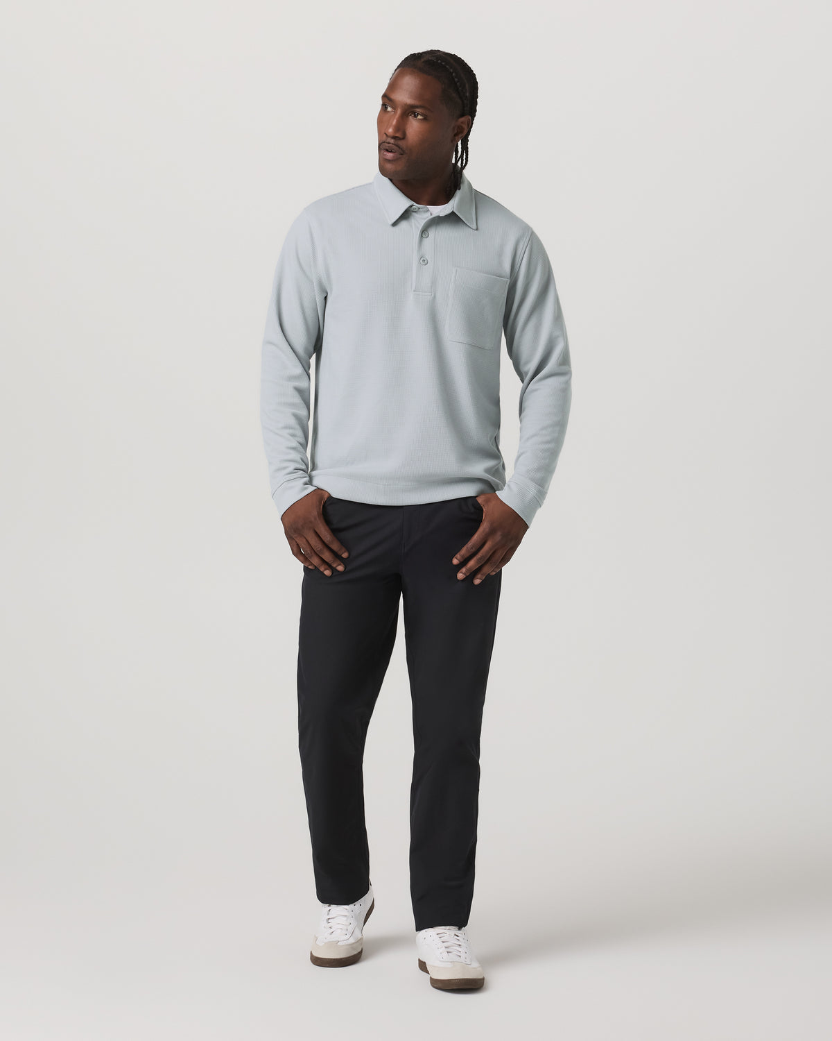Long Sleeve Waffle Polo Men's Sea Fog Polo Shirt - Vuori Clothing