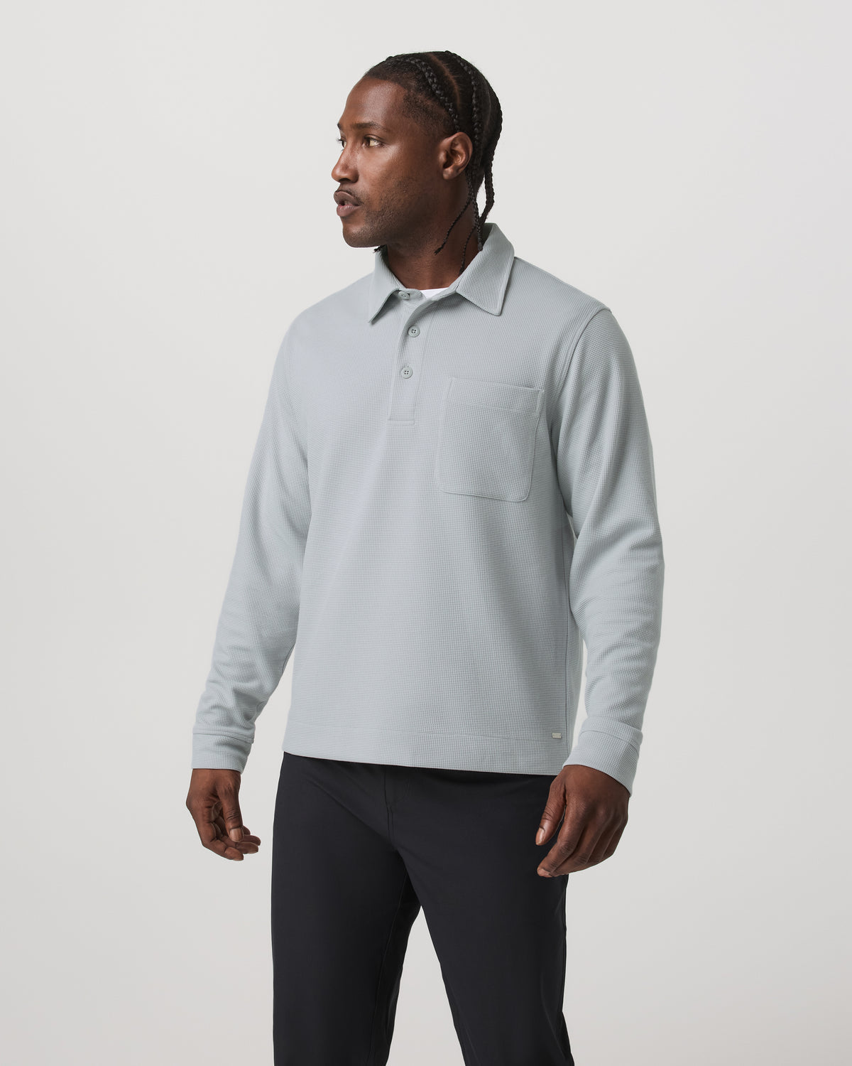 Long Sleeve Waffle Polo Men's Sea Fog Polo Shirt - Vuori Clothing