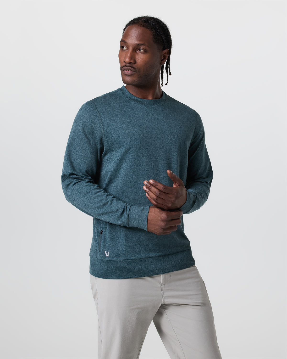 Ponto Performance Crew Deep Sea Heather Pullover - Vuori Clothing