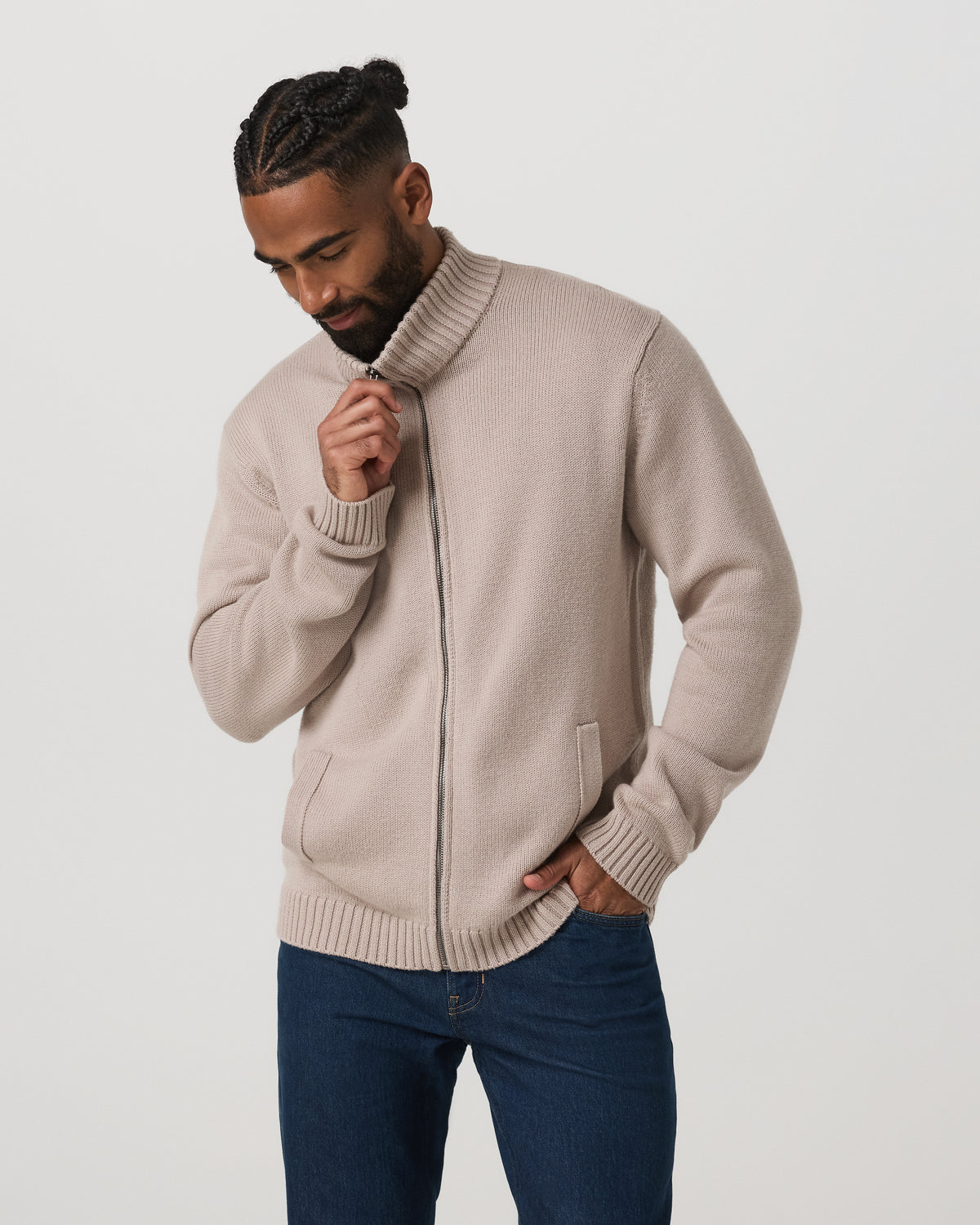 Denver Full Zip Sweater Men's Willow Grey Zip Sweater - Vuori Clothing