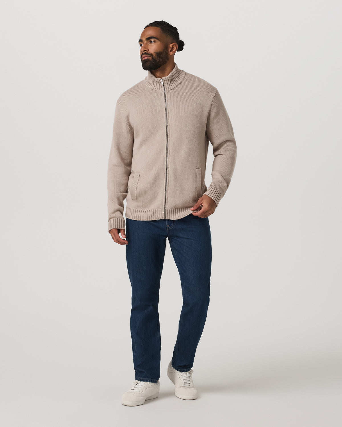 Denver Full Zip Sweater Men's Willow Grey Zip Sweater - Vuori Clothing