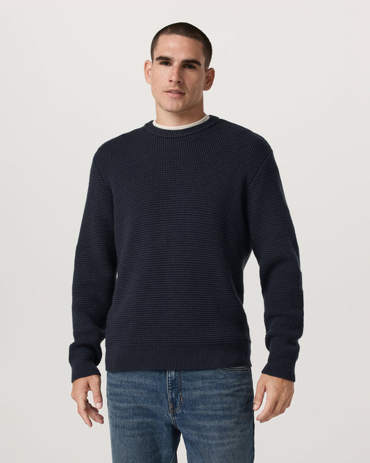 Denver Waffle Crew Sweater Men's Navy Wool Sweater - Vuori Clothing