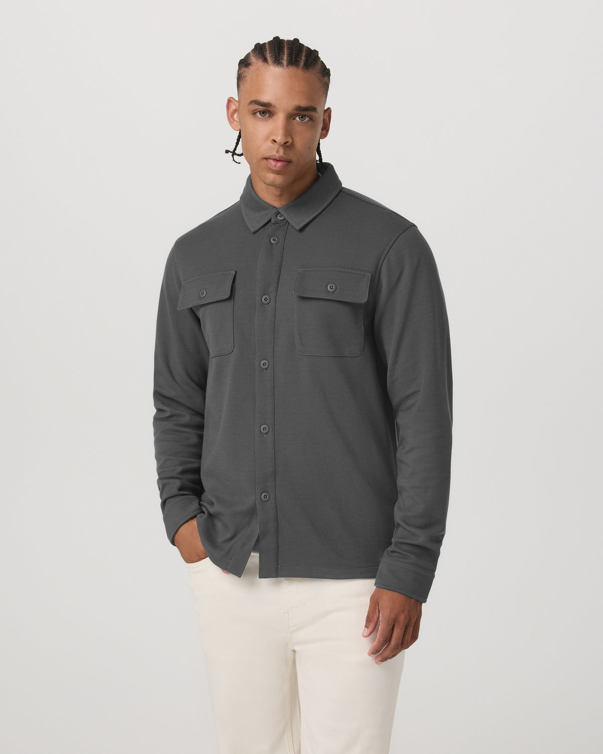 Waffle Shirt Jacket Men's Versatile Dark Pewter Jacket - Vuori Clothing
