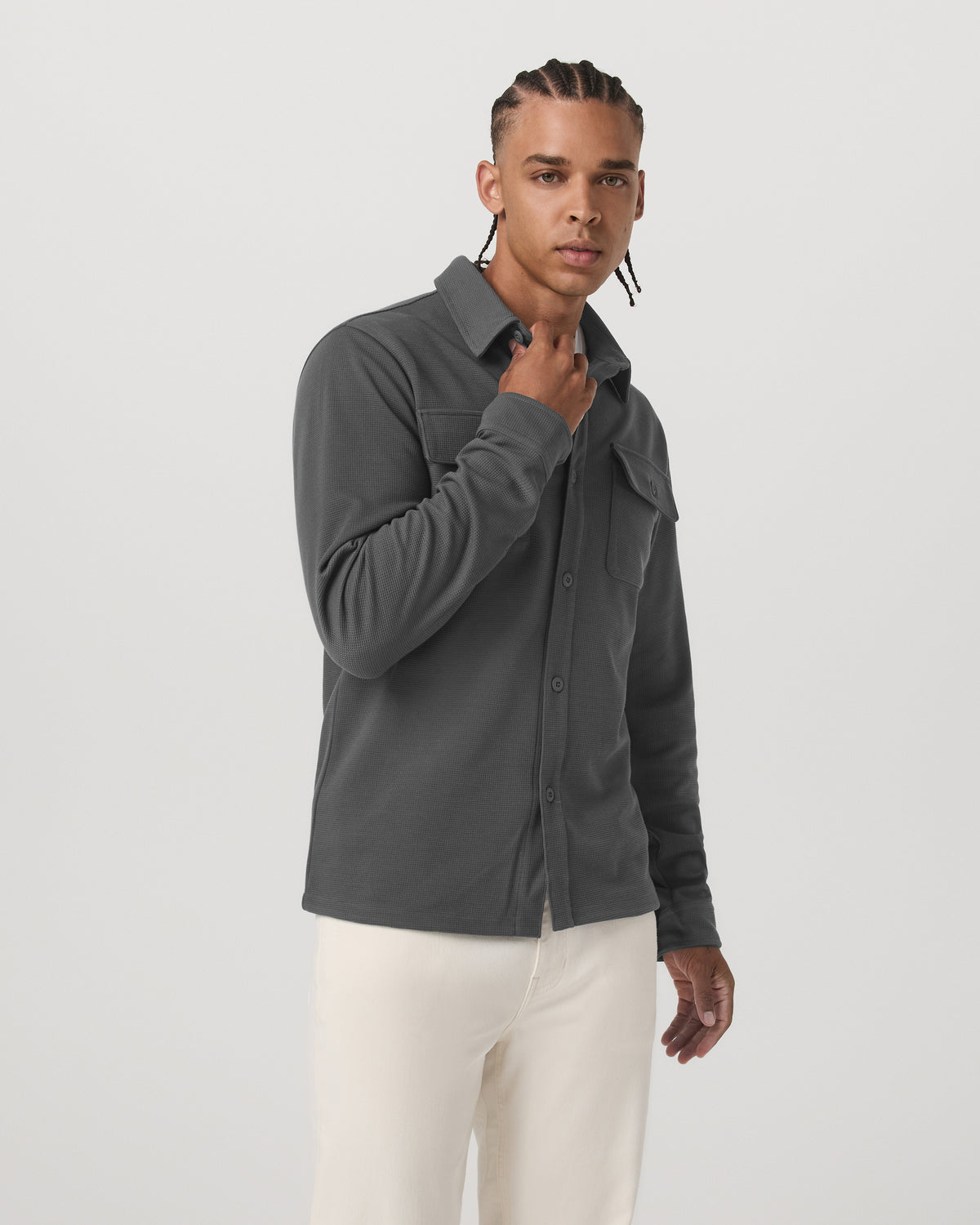 Waffle Shirt Jacket Men's Versatile Dark Pewter Jacket - Vuori Clothing