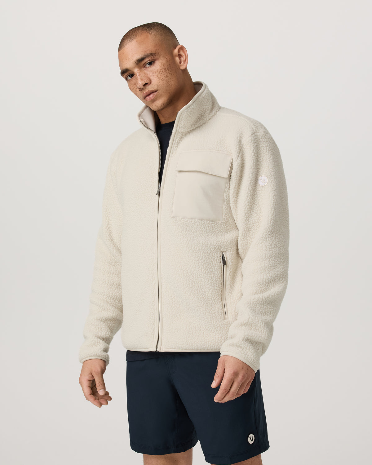 Alpine Fleece Full Zip Men's Bone Mock Neck Jacket - Vuori Clothing
