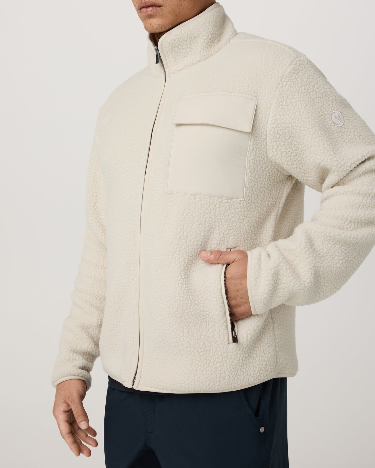 Alpine Fleece Full Zip Men's Bone Mock Neck Jacket - Vuori Clothing