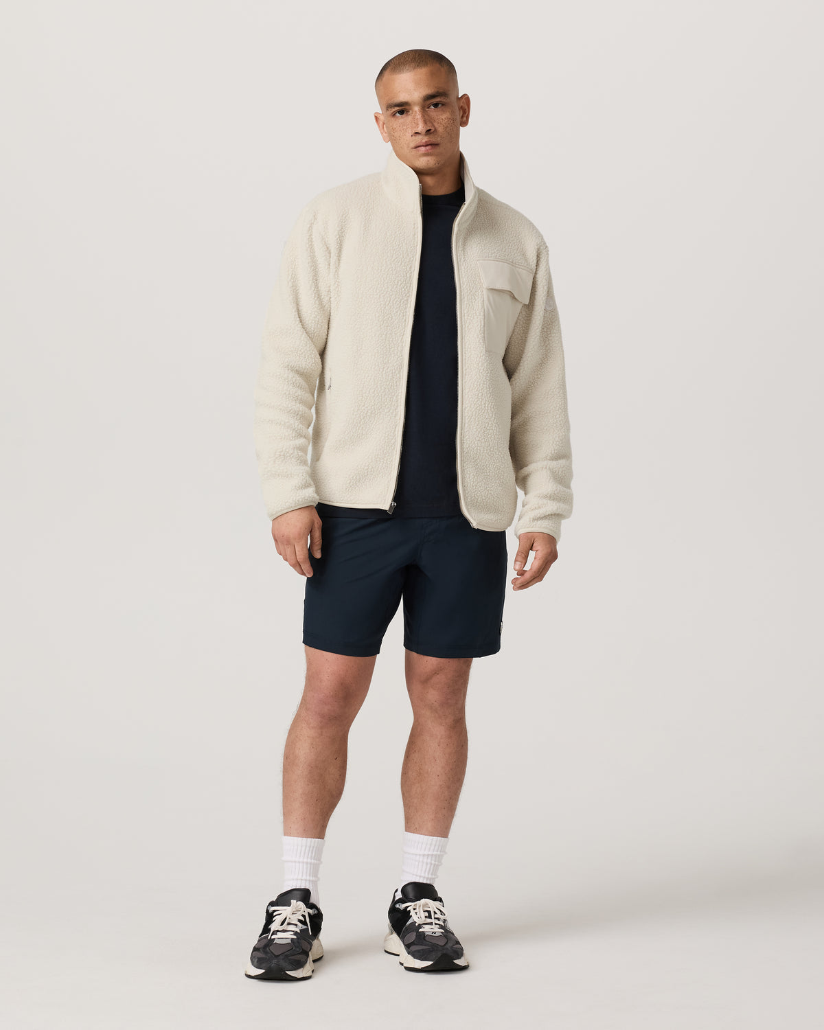 Alpine Fleece Full Zip Men's Bone Mock Neck Jacket - Vuori Clothing