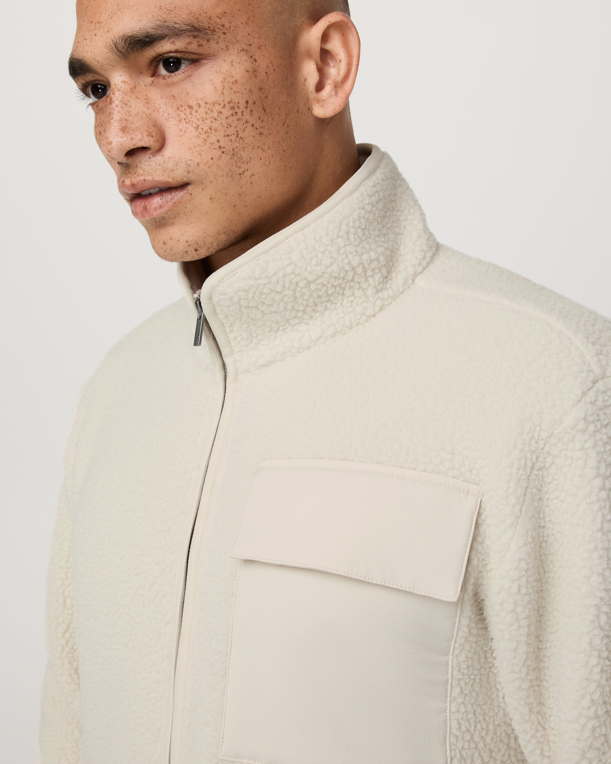Alpine Fleece Full Zip Men's Bone Mock Neck Jacket - Vuori Clothing