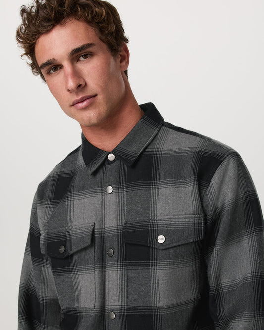 Range Shirt Jacket 2.0 Men's Dark Pewter Plaid Jacket - Vuori Clothing
