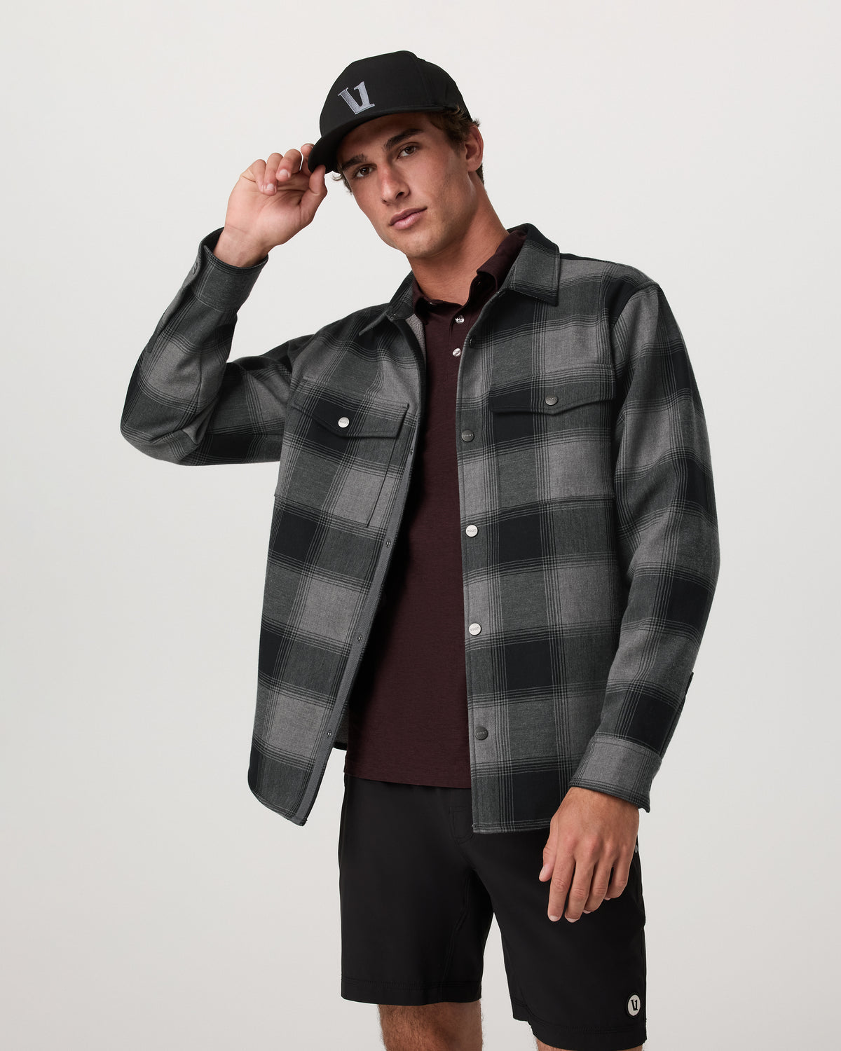 Range Shirt Jacket 2.0 Men's Dark Pewter Plaid Jacket - Vuori Clothing