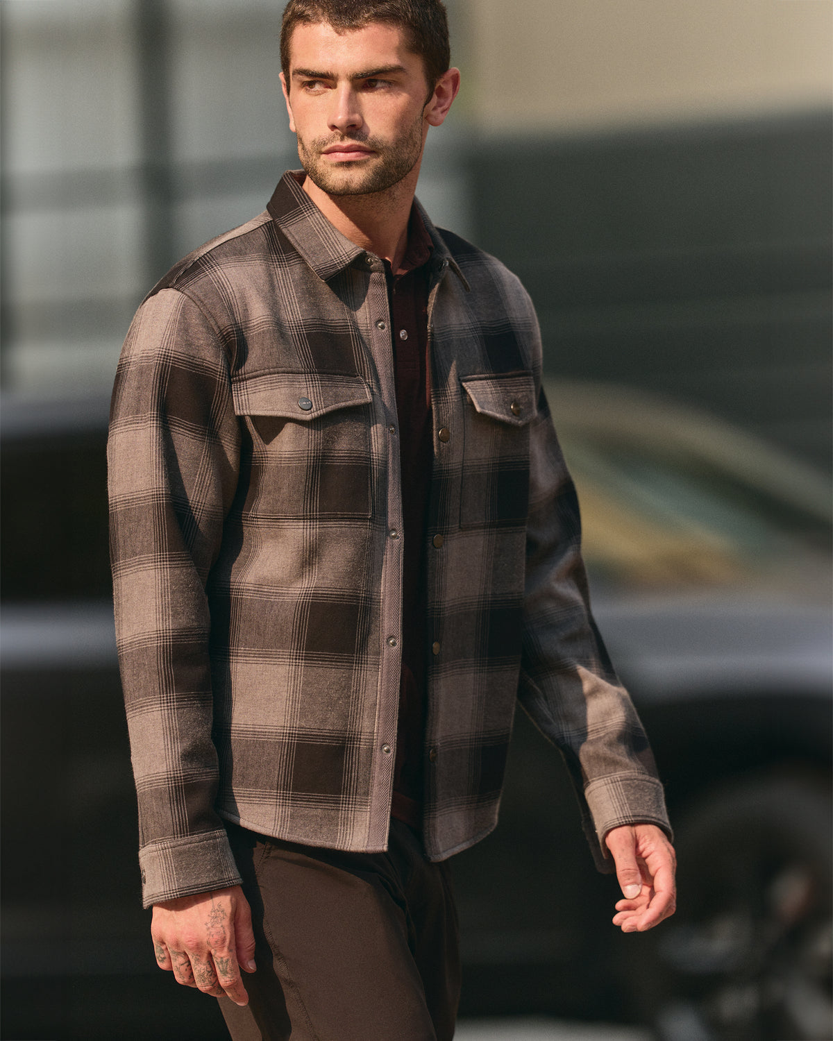 Range Shirt Jacket 2.0 Men's Dark Pewter Plaid Jacket - Vuori Clothing