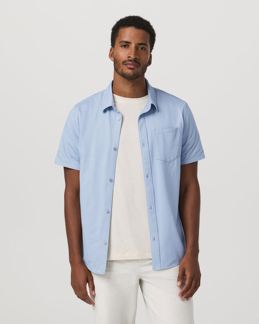 Short Sleeve Knit Oxford Button Down - Classic Fit Blue - Vuori Clothing