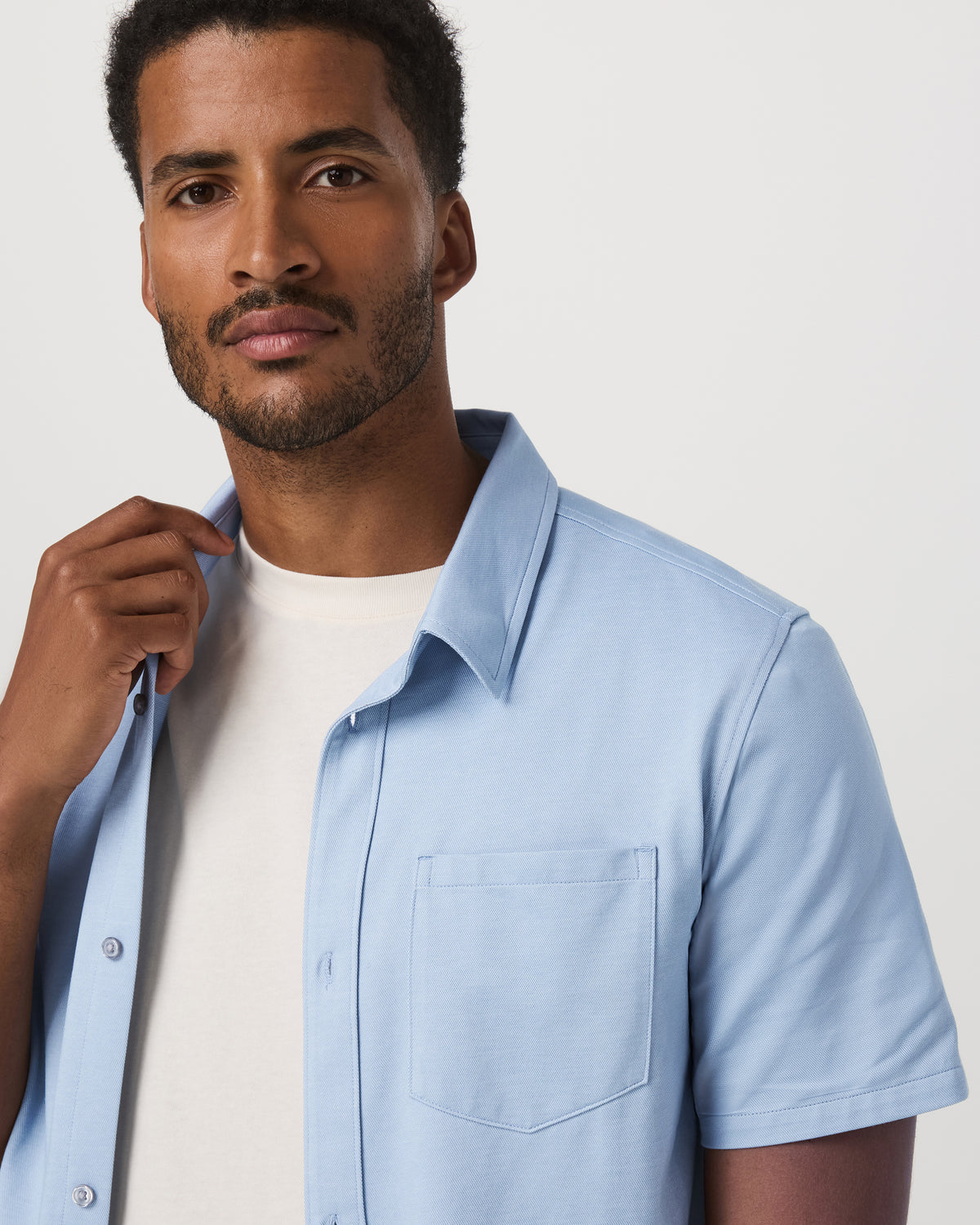 Short Sleeve Knit Oxford Button Down - Classic Fit Blue - Vuori Clothing