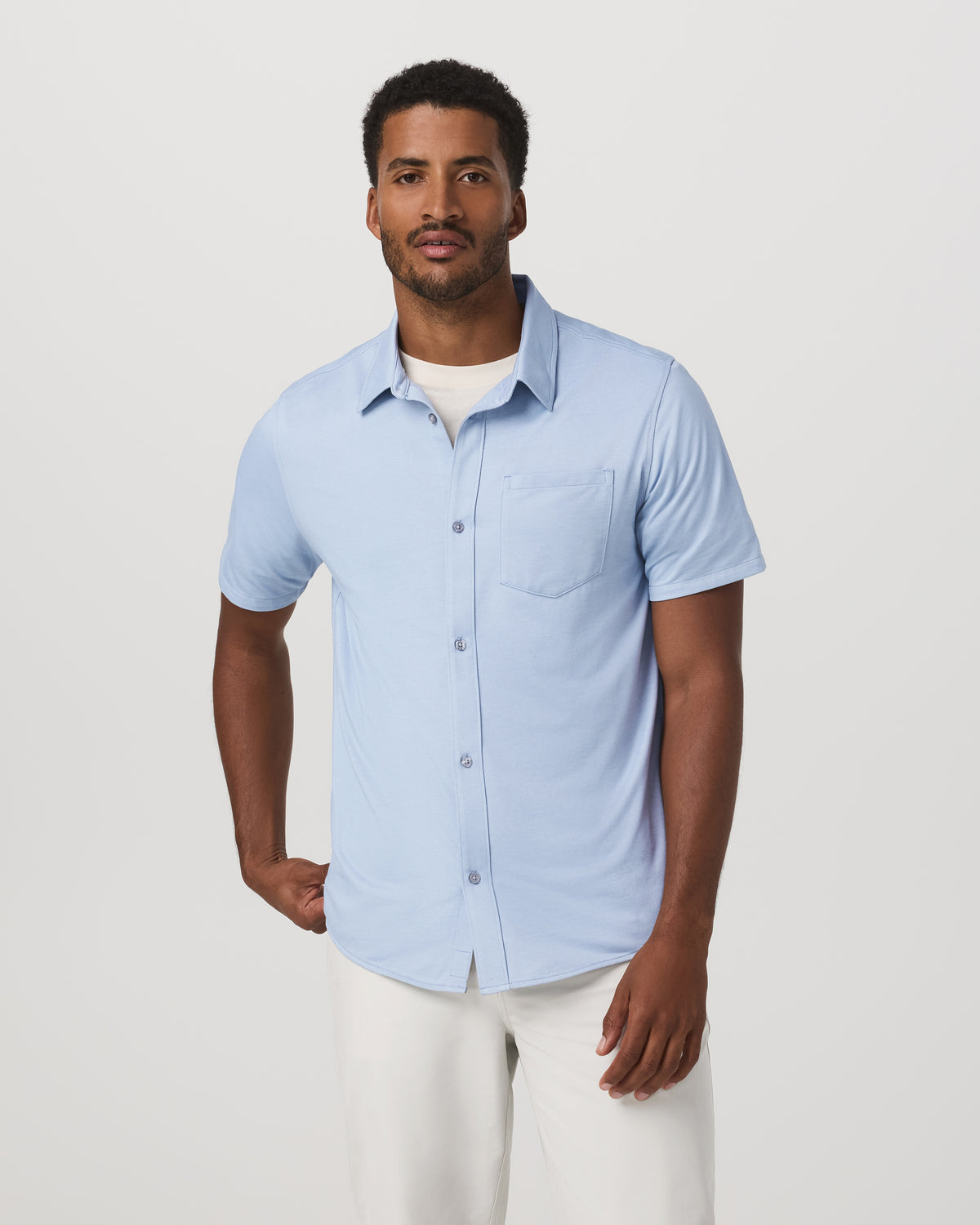 Short Sleeve Knit Oxford Button Down - Classic Fit Blue - Vuori Clothing
