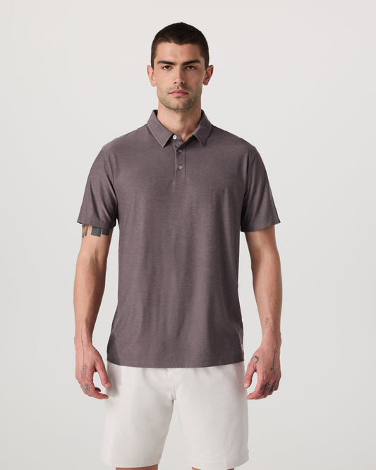 Strato Tech Polo Men's Huckleberry Heather Polo Shirt - Vuori Clothing
