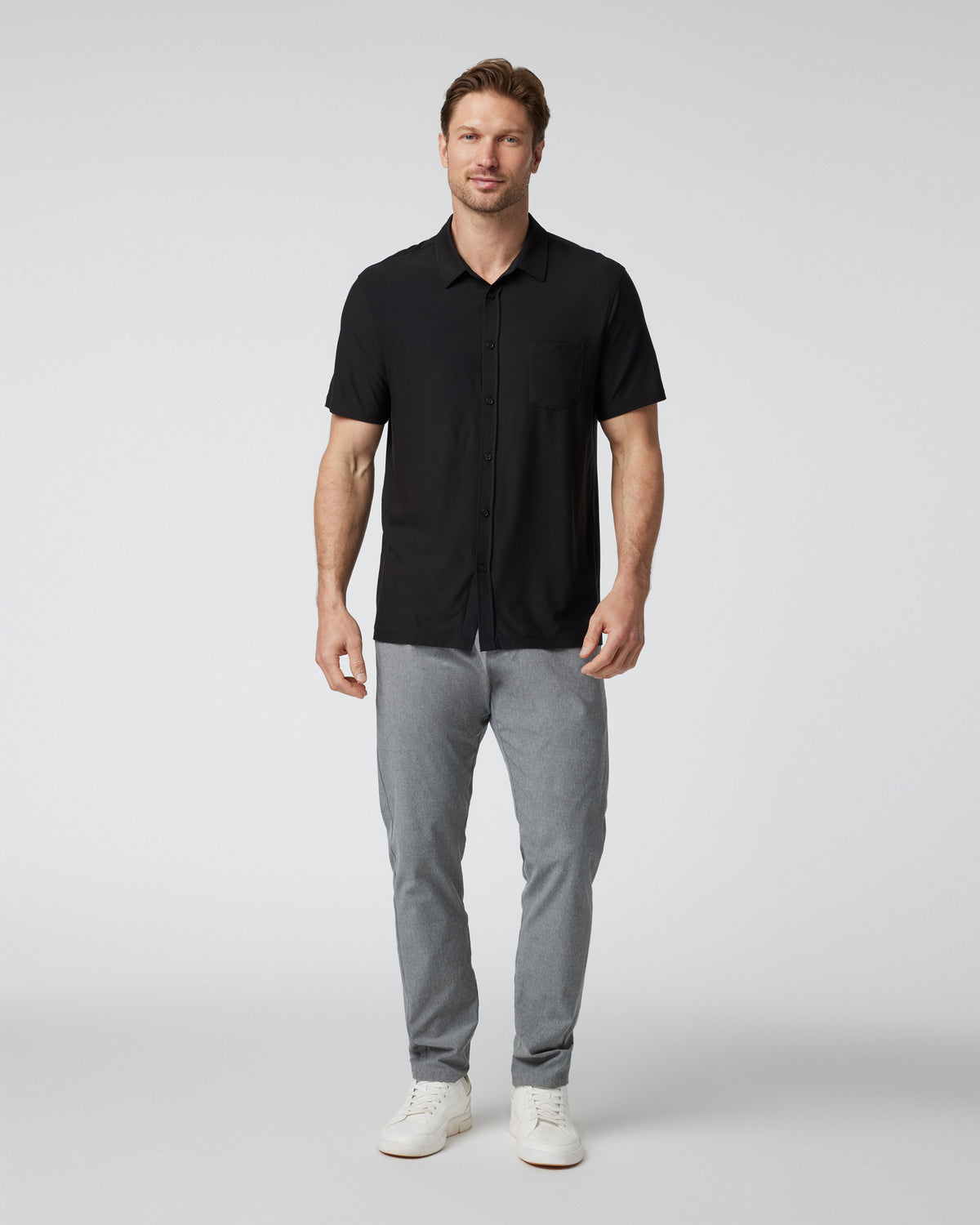Short Sleeve Strato Button Down Men's Black Shirt - Vuori Clothing